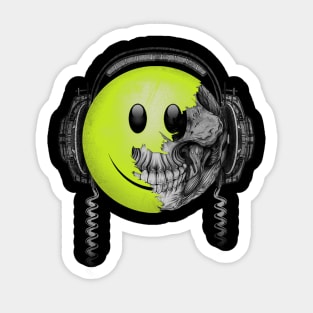 90's Rave Music Smiley Face Skeleton T Shirt Sticker